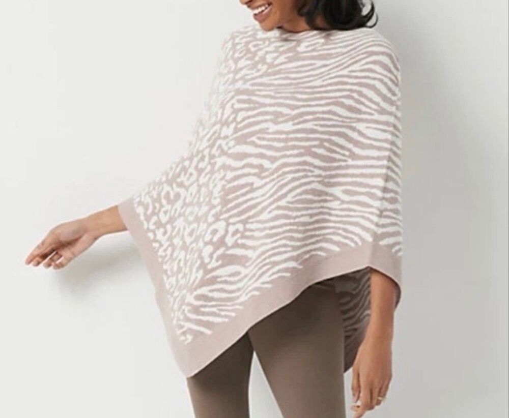 Barefoot Dreams Womens CozyChic Ultra Lite Ocean Breeze Poncho Faded Rose OS NWT